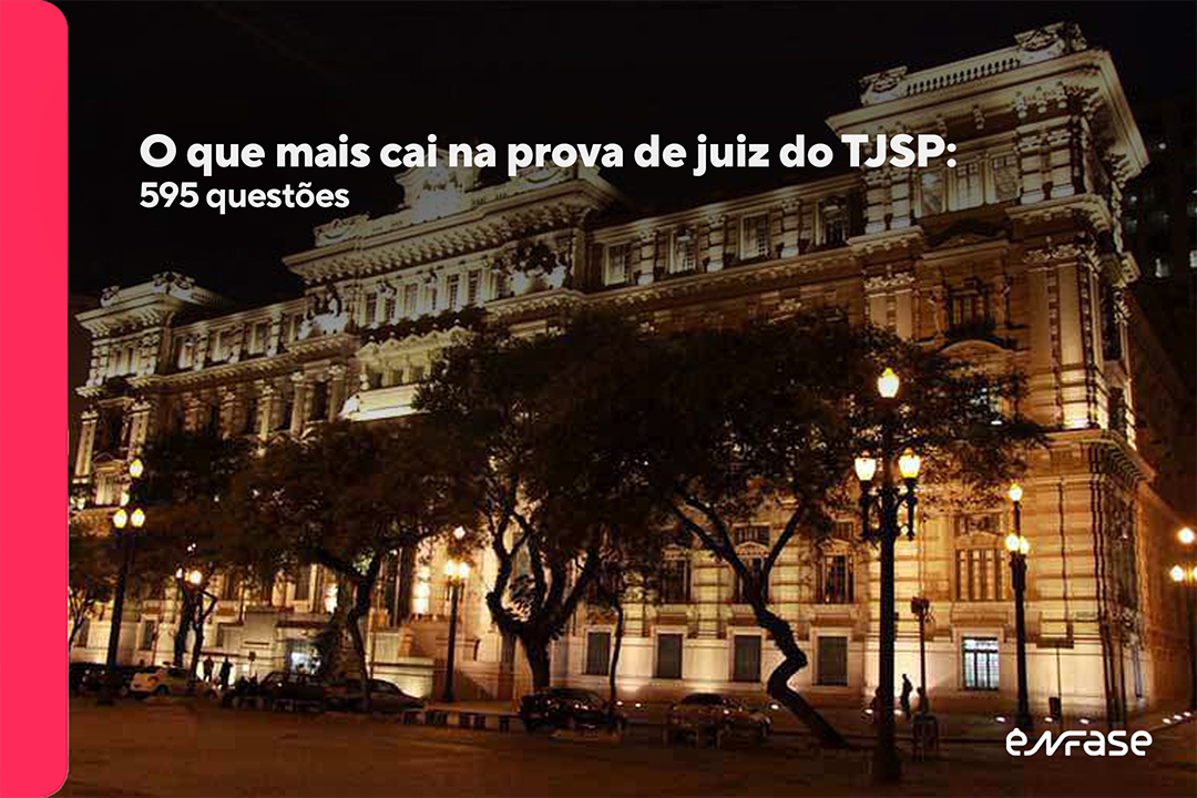 Gráfico com o peso de cada matéria nas 595 questões das provas de juiz do TJSP de 2017 a 2025, com Processo Penal em 10,4% e Tributário em 9,2%.